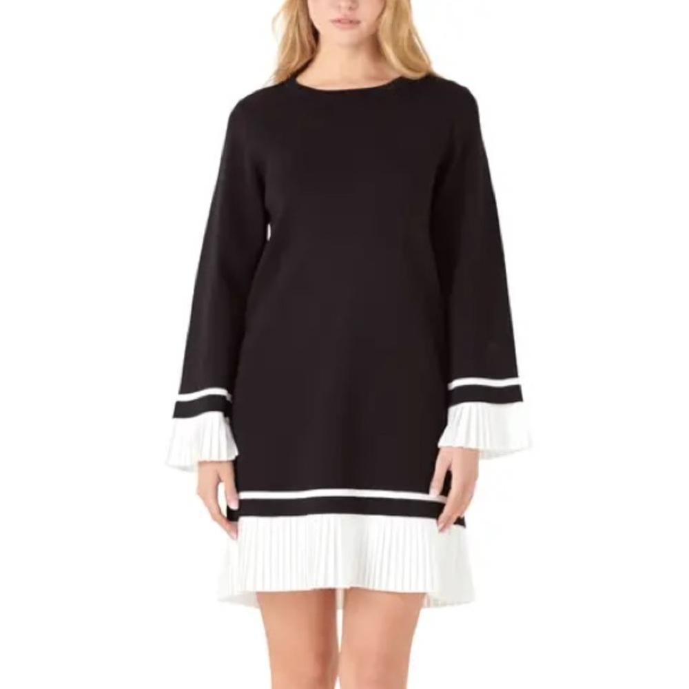 🎆ENGLISH FACTORY
Mixed Media Long Sleeve Minidress In Black